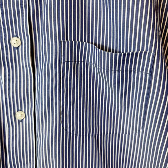 Daniel Cremieux Mens Button Down Striped Shirt Blue White Short Sleeve Large - Picture 2 of 5